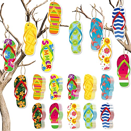 Dekorative Hängeornamente für den Sommer – 20 Stück Sommer-Flip-Flop-Hängeornamente, Dekorationen, Hawaii-Strandschuhe, Holzscheiben, Geschenkverpackung, Anhänger, Baum-Party, Geschenkverpackung, von USUKUSI