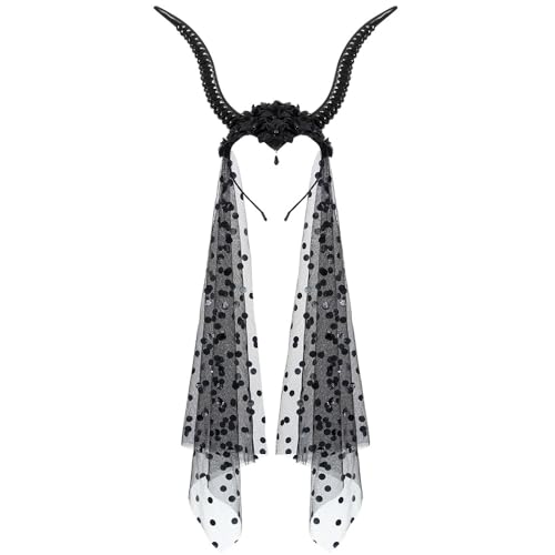 USUKUSI Halloween Schaf Horn Mesh Haarband Schaf Stirnband Erwachsene Schaf Kostüm Schaf Kostüm Zubehör Goth Kopfbedeckung Teufelshorn Stirnband Dämonenhörner Dämonenhaarband Teufelshörner Schwarz von USUKUSI