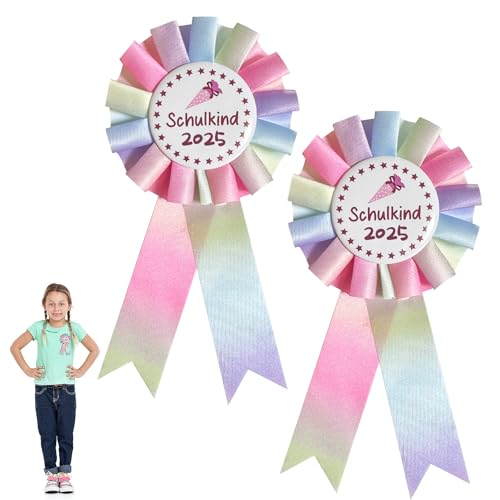 UTEFIF 2 Stück Einschulung Deko Schulanfang Geschenke，Schulkind 2025 Button Anstecker Schleife Schultütendekoration，Schulkind Abzeichen zur Schulanfang Einschulung (Einhorn) von UTEFIF