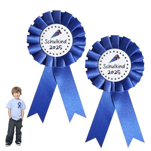 UTEFIF 2 Stück Einschulung Deko Schulanfang Geschenke，Schulkind 2025 Button Anstecker Schleife Schultütendekoration，Schulkind Abzeichen zur Schulanfang Einschulung (Blau) von UTEFIF