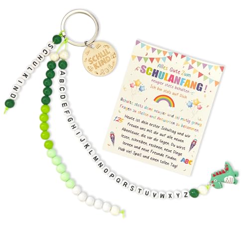 UTEFIF Schulkind Einschulung Geschenk, Rechenkette Schultüte mit Schulanfang Glücksbringer Plus Grußkarte, Endlich Schulkind Geschenk zur Einschulung(Grün) von UTEFIF