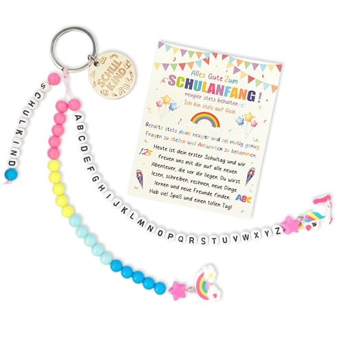 UTEFIF Schulkind Einschulung Geschenk, Rechenkette Schultüte mit Schulanfang Glücksbringer Plus Grußkarte, Endlich Schulkind Geschenk zur Einschulung(Grün) von UTEFIF