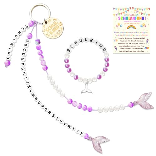 UTEFIF Schulkind Geschenk, Rechenkette Schultüte Endlich Schulkind Geschenk zur Einschulung, mit Grußkarte, Armband zur Einschulung (Lila) von UTEFIF