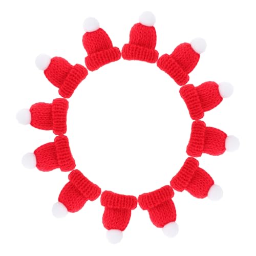 UTHCLO 12 Stück Teiliges Rote Mini Weihnachtsmützen zum Basteln Handgestrickte DIY Deko für Puppen Pflanzen und Weihnachtsdeko Weiche Sichere Weihnachts Accessoires für Festtagsdeko und von UTHCLO