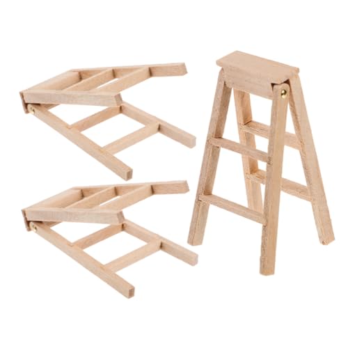 UTHCLO 3 Stück Fischgrätenleitermodell holzleiter kleine Leiter puppenhaus Einrichtung puppenhaus Leiter möbel Anziehpuppen aus Holz Miniatur-Puppenhaus-Bausatz Beige von UTHCLO