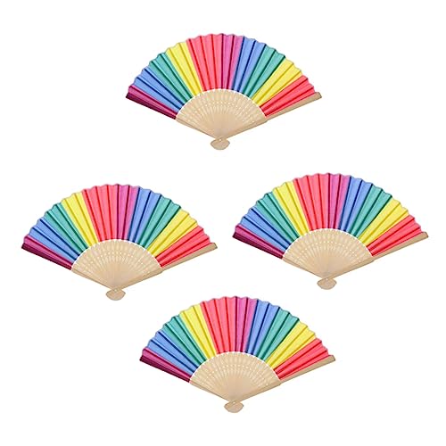 UTHCLO 4 Stück Fächer Klassische Faltfächer mit Regenbogenknochen Handfächer für Dekorativer Fächer Vintage Stil von UTHCLO