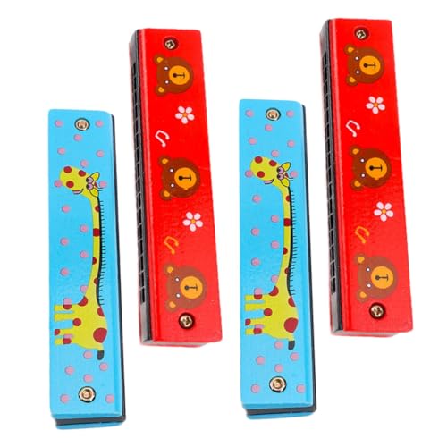 UTHCLO 4 Stück Teiliges Holzmundharmonika Doppelte Kinderfreundliches Musikinstrument Handliche Bunte Cartoon Muster Kreatives Lernspielzeug für Musikalische Zufällige Zufällige Farbe von UTHCLO
