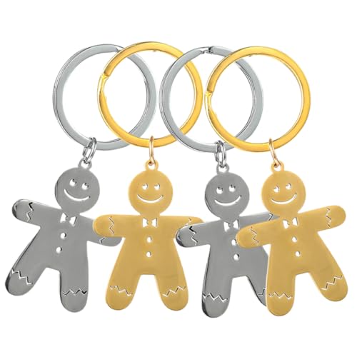 UTHCLO 4 Stück Teiliges Schlüsselanhänger mit Lebkuchenmann Weihnachtsanhänger in Gold und Silber Dekorative Taschen und Schlüsselaccessoires Festliche Geschenkidee für Familie und von UTHCLO