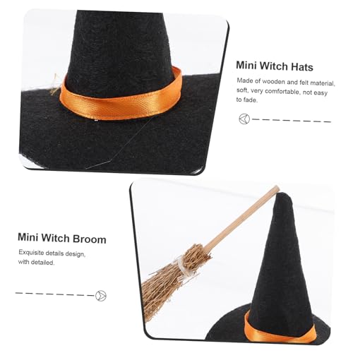 UTHCLO 6 Satz Teiliges Mini Hexenhut Besen-Set aus Filz und Holz Dekorativ für Halloween Party DIY Bastelset für Puppenkostüme Detailreiche Kleine Hexenhüte mit Besen Sanft und Formstabil von UTHCLO