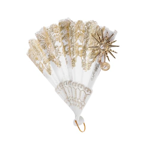 UTHCLO Eleganter Faltbarer Spitzen handfächer mit Robustem Rahmen Vintage Rosenmuster Tragbarer Brautfächer für Hochzeit Party Cosplay und Sommerliche Events Leicht und Dekorativ von UTHCLO