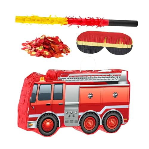 UTHCLO Feuerwehrwagen Piñata mit Stick Augenbinde und Konfetti Bunte Feuerwehr Partydekoration für Kindergeburtstag Teamspiel und Interaktiver Spaß Einfache Aufhängung Unvergessliche von UTHCLO