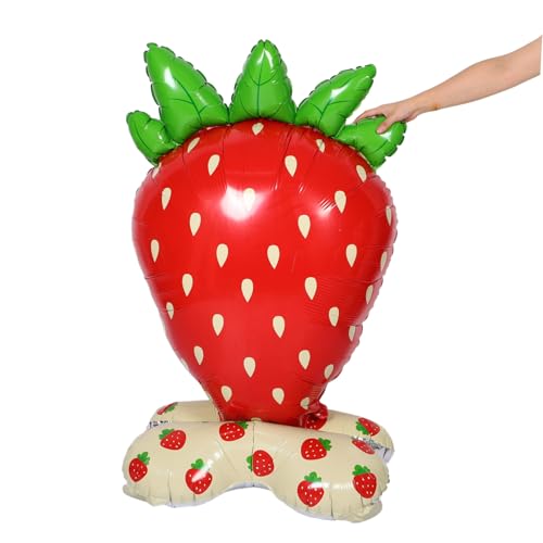 UTHCLO Großer Aufblasbarer Steh Strawberry Ballon Realistisch Gestalteter Frucht Folienballon Langlebig und Wiederverwendbar für Kindergeburtstage Babypartys und Sommerfeiern von UTHCLO