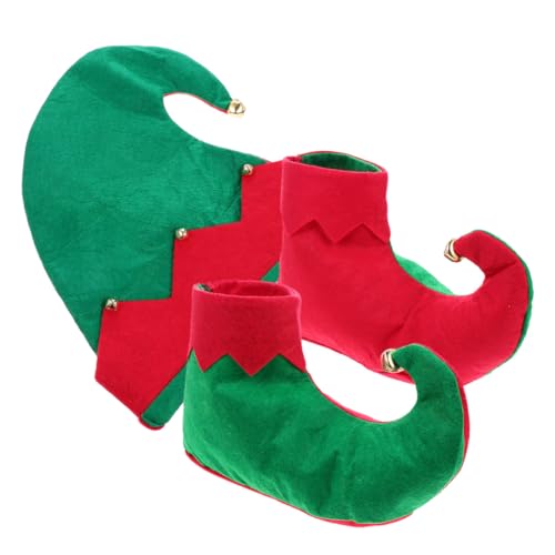 UTHCLO Weihnachtself Kostüm Set mit Mütze und Schuhen Bequemes Cosplay Zubehör für Jungen und Mädchen Weihnachtliche Elfenmütze und Schuhe Outfit für Weihnachtsfeier und Party von UTHCLO