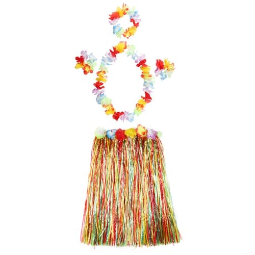 UTTASU Karnevals-Zubehör, Hawaii-Thema, 5-teiliges Hula-Kostüm-Set, inklusive Grasrock, Blumengirlande, BH, Aloha-Set, perfekt für hawaiianische Strandpartys (bunt) von UTTASU