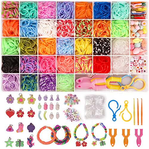 2500+ Loom Bänder Set, 40 Rastern Bunte Gummibänder Kit für Armbänder, DIY Elastisches Loombänder Kinder Armband Basteln mit Perlen Haken Charms Aufbewahrungsbox für Anfänger Junge Mädchen Geschenk von UUEMB