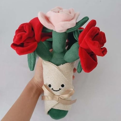 UUIVIRS Süße Blume Plüschpuppe, Niedliches Plüsch-Bouquet Soft Floral Stuffed Animal with Smiling Face, Valentine's Day Gift, Valentinstag Plüsch Blumen, Süße Geschenke für Ehefrau (Rot) von UUIVIRS