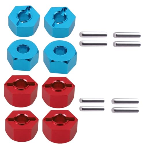 8 Stück/Set 12 mm Sechskant-Adapter, Aluminium, 12 mm Sechskant-Naben-Adapter, 7 mm Dicke für 1/10 HSP HPI Redcat Traxxas RC Buggy Slash 4WD usw., verbessertes Teil (blau + rot) von UURCSKY