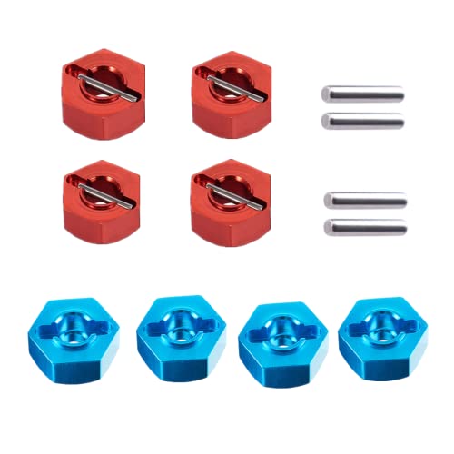 Rad-Sechskant-Naben-Antriebsadapter, Aluminium, 12 mm, 5 mm Dicke, mit 2 x 10 mm Stiften für Redcat Axial HSP WLtoys Himoto LKW, Modellauto, Upgrade-Teile (blau + rot), 8 Stück von UURCSKY