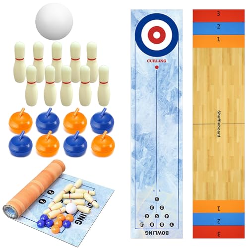 3-in-1 Tischspiel Set, Shuffleboard, Bowling und Curling, Tragbares Familienspiel für Zuhause und Büro (Große) von UVVRUR