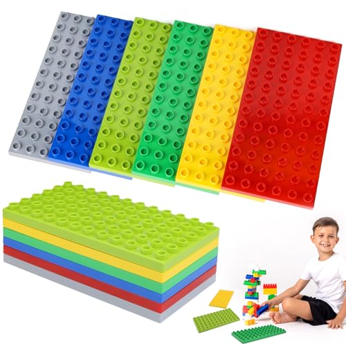 UVVRUR Bauplatte Platten Bauplatte für Bausteine, 12 Stück, 19 x 9,5 cm, Große Grundplatte Kompatibel mit großen Bausteinen Aller führenden Marken (12 Stück-6 Farbe) von UVVRUR