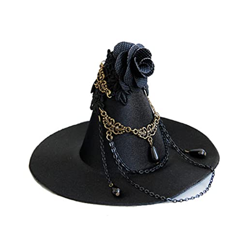 UWEOTYYY Hexenhut Stirnband, Hexenhut Gothic Cosplay Hexe Mini Top Parade Schwarzes Stirnband Seitenclip Kopfbedeckung, Mini -Haarclip (schwarz) von UWEOTYYY