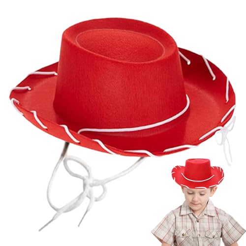 UWEOTYYY Kids Cowboyhut breiter Krempe Nicht gewebter Stoff Western Cowboy Hut mit Schnur für Dress-up-Party Halloween, Cowgirl, rot UWEOTYYY Kids Cowboyhut breiter Krempe Nicht gewebter Stoff Western Cowboy Hut mit Schnur für Dress-up-Party Halloween, Cowgirl, rot von UWEOTYYY