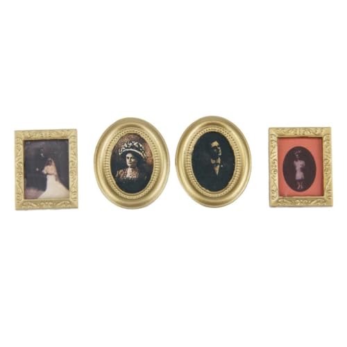 UWEOTYYY Miniaturfoto Rahmen, 1:12 Puppenhaus -Miniatur -Fotorahmen Puppenhaus Familienmöbelzubehör Mini gerahmt Bild Wanddekoration 4PCs, Puppenhauszubehör von UWEOTYYY