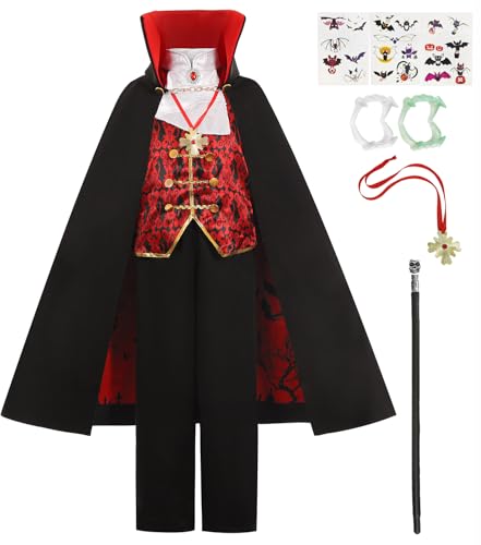 Vampir Kostüm Kinder Jungen Vampir Umhang Vampir Zähne Halskette Fledermaus Tattoo Aufkleber Skelett Zepter Halloween Karneval Mottoparty Cosplay Party UX001L Vampir Kostüm Kinder Jungen Vampir Umhang Vampir Zähne Halskette Fledermaus Tattoo Aufkleber Skelett Zepter Halloween Karneval Mottoparty Cosplay Party UX001L von UWXOZO