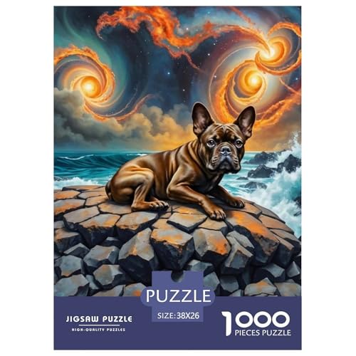 1000 Stück Französische BullHundge Puzzles Lernspiel Spielzeug Wohnungsdekoration Anspruchsvolles Cute Hund Puzzle Für Damen, Herren, Kinder Ab 14 Jahren 38x26cm/1000pcs von UXINYOUME