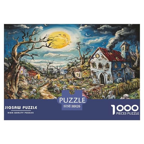 1000 Stück Halloween Dorf Puzzles Lernspiel Spielzeug Wunderschönes DekoRatteteteteion Anspruchsvolles Spooky Season Puzzle Für Damen, Herren, Kinder Ab 14 Jahren 38x26cm/1000pcs von UXINYOUME
