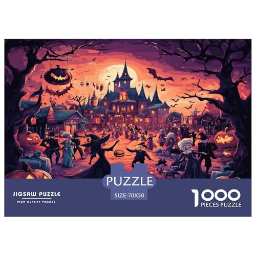 1000 Teile Halloween Dorf Puzzle Lernspiel Spielzeug Wohnungsdeko Spooky Season Puzzle Perfekt Für Damen, Herren, Kinder Ab 14 Jahren 70x50cm/1000pcs von UXINYOUME