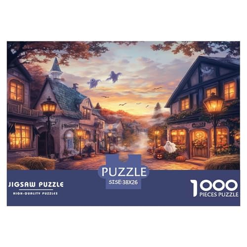 1000 Teile Halloween Dorf Puzzle Perfekt Für Spieleabende Wunderschönes DekoRatteteteteion Herausforderndes Spooky Season Puzzle Für Erwachsene Teenager 38x26cm/1000pcs von UXINYOUME
