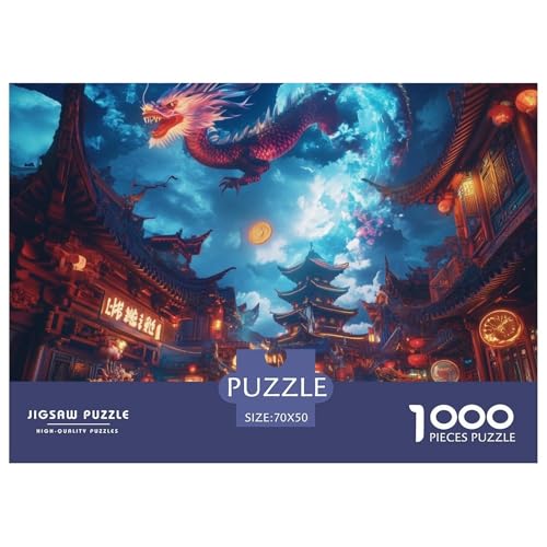 1000-teiliges Drachen Puzzles Familien-Puzzlespiel Wohnungsdekoration Herausforderndes chinesisch Puzzle Für Damen, Herren, Kinder Ab 14 Jahren 70x50cm/1000pcs von UXINYOUME