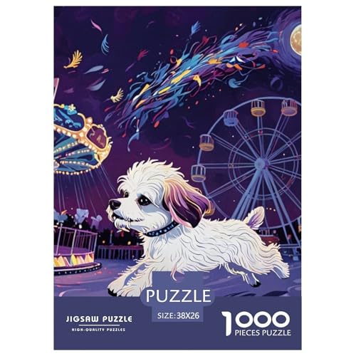 1000-teiliges maltesisch Puzzles Lernspiel Spielzeug Wunderschönes Dekoration Anspruchsvolles Cute Hund Puzzle Für Erwachsene Und Kinder 38x26cm/1000pcs von UXINYOUME
