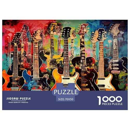 Gitarre Puzzles Familien-Puzzlespiel Wunderschönes DekoRatteteteteion 1000 Stück Herausforderndes Musikinstrumente Puzzle Für Damen, Herren, Kinder Ab 14 Jahren 70x50cm/1000pcs von UXINYOUME