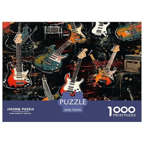 Gitarre Puzzles Lernspiel Spielzeug Wunderschönes DekoRatteteteteion 1000 Stück Anspruchsvolles Musikinstrumente Puzzle Für Damen, Herren, Kinder Ab 14 Jahren 70x50cm/1000pcs von UXINYOUME
