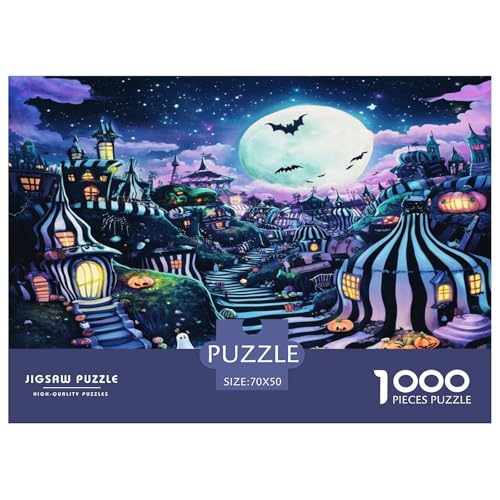 Halloween Dorf Puzzles Lernspiel Spielzeug Wunderschönes DekoRatteteteteion 1000-teiliges Spooky Season Puzzle Perfekt Für Damen, Herren, Kinder Ab 14 Jahren 70x50cm/1000pcs von UXINYOUME