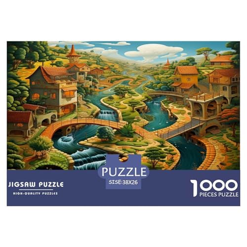 Paradies Puzzle Lernspiel Spielzeug Wohnungsdeko 1000-teiliges Herausforderndes Fantasy Stadt Puzzle Für Damen, Herren, Kinder Ab 14 Jahren 38x26cm/1000pcs von UXINYOUME