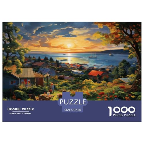 Sonnenuntergang über dem Hafen Puzzles Lernspiel Spielzeug Wunderschönes DekoRatteteteteion 1000 Stück Anspruchsvolles Hafen Dämmerung Puzzle Für Damen, Herren, Kinder Ab 14 Jahren 70x50cm/1000pcs von UXINYOUME