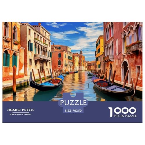 Venediger Kanalblick Puzzle Lernspiel Spielzeug Wohnungsdeko 1000-teiliges Herausforderndes Großer Kanal Panorama Puzzle Für Damen, Herren, Kinder Ab 14 Jahren 70x50cm/1000pcs von UXINYOUME