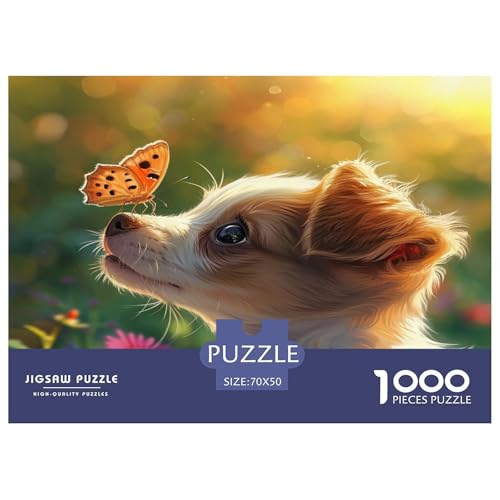 hübscher Hund Puzzle Lernspiel Spielzeug Wohnungsdeko 1000-teiliges Herausforderndes Cute Tiere Puzzle Für Damen, Herren, Kinder Ab 14 Jahren 70x50cm/1000pcs von UXINYOUME