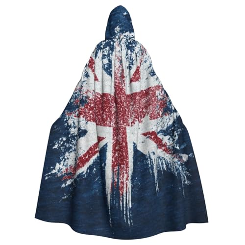 UYHhgqw Blauer Hintergrund, britische Flagge, Halloween-Hexenkostüm, Herren- und Damen-Kapuzenumhang, Horror-Horror-Halloween-Kostüm, Cosplay-Kostüm von UYHhgqw