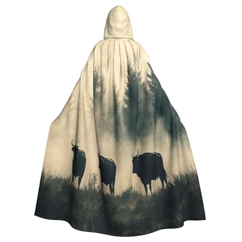 UYHhgqw Rinderherden auf dem Grasland Halloween Hexenkostüm Herren Damen Kapuzenumhang Horror Horror Halloween Kostüm Cosplay Kostüm von UYHhgqw