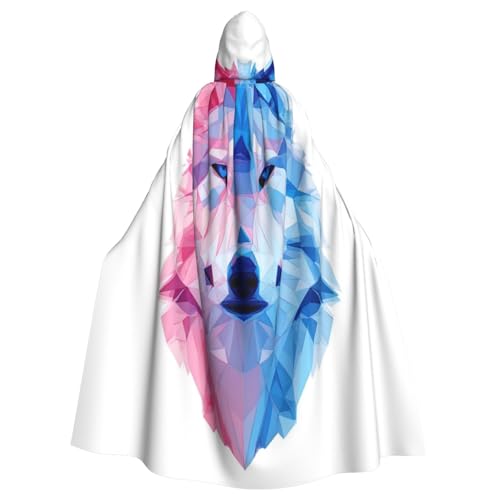 UYHhgqw Rot-blaues Wolfskopf-Halloween-Hexenkostüm – Umhang mit Kapuze für Herren und Damen – Horror-Horror-Halloween-Kostüm – Cosplay-Kostüm UYHhgqw Rot-blaues Wolfskopf-Halloween-Hexenkostüm – Umhang mit Kapuze für Herren und Damen – Horror-Horror-Halloween-Kostüm – Cosplay-Kostüm von UYHhgqw
