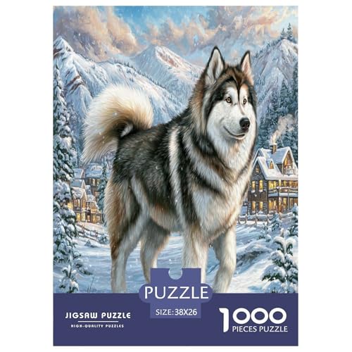 Alaskan Malamute Puzzle 1000-teilige Schwer Puzzle Spielzeug Lernspiel Impossible Treue Tiere Herausforderungsspielzeug Für Erwachsene Und Kinder Ab 14 Jahren 38x26cm/1000pcs von UYNSIXTME