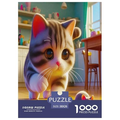 Cute Katzen Puzzle 1000 Teile Schwer Puzzle Spielzeug Lernspiel Impossible Cartoon Tiere Herausforderung Spielzeug Für Erwachsene Kinder 38x26cm/1000pcs von UYNSIXTME