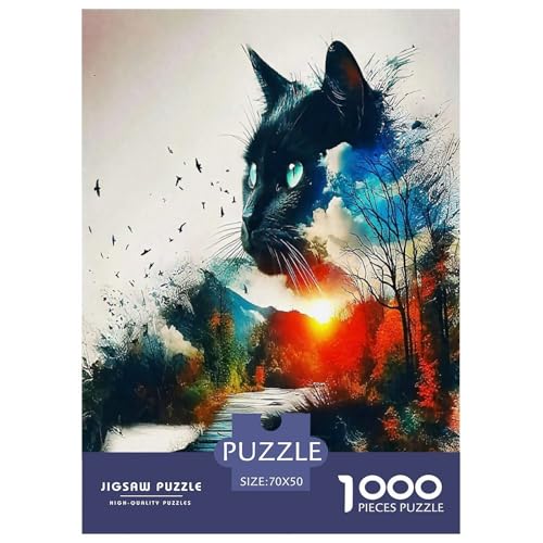 Cute Katzen Puzzle 1000 Teile Schwer Puzzle Spielzeug Lernspiel Impossible Cartoon Tiere Herausforderungsspielzeug Für Erwachsene Und Kinder Ab 12 Jahren 70x50cm/1000pcs von UYNSIXTME