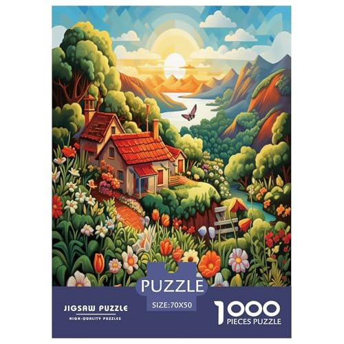 Mountain Village Ferienhaus Puzzle 1000 Teile Schwer Puzzle Spielzeug Lernspiel Impossible Herausforderung Spielzeug Für Erwachsene Kinder 70x50cm/1000pcs von UYNSIXTME