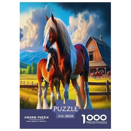 Pferde Puzzle 1000-teilige Schwer Puzzle Spielzeug Lernspiel Impossible Cartoon Tiere Herausforderung Spielzeug Für Erwachsene Und Kinder Ab 12 Jahren 38x26cm/1000pcs von UYNSIXTME
