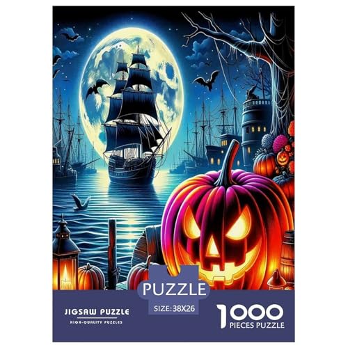 Phantom-Kürbis-Puzzles für Erwachsene und Kinder, 1000 Teile Halloween skurrile Herausforderung, Spielzeug, Lernspiele, Heimdekoration für Lernspiele, Geschenke, 38 x 26 cm/1000 Stück von UYNSIXTME